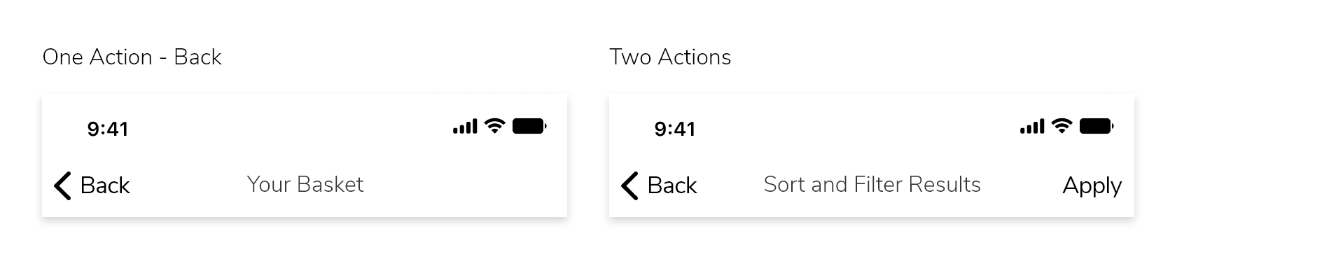 The Top Navigation Element showing Left and Right side action prompts
